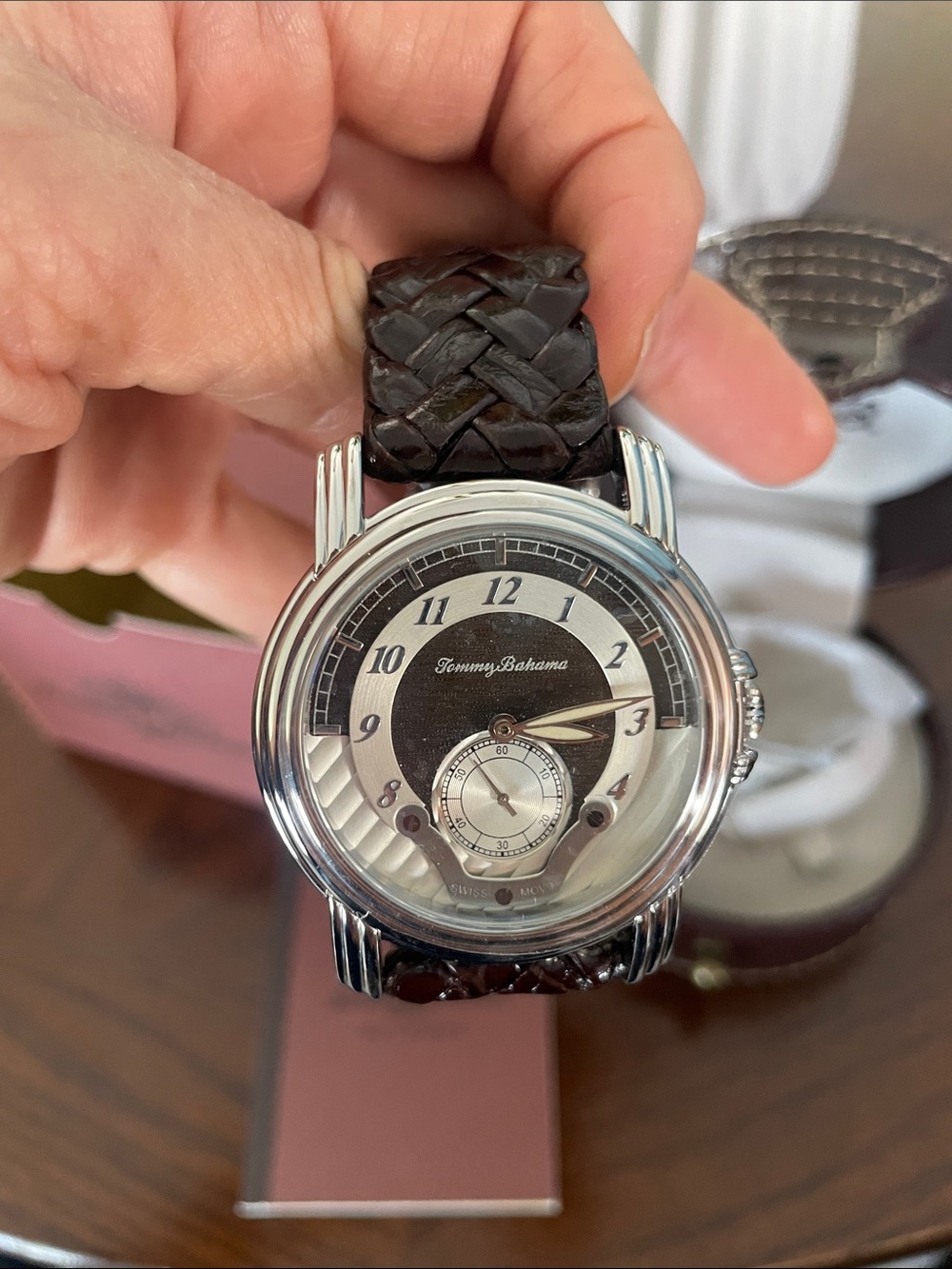 Tommy Bahama Men's Silver Case Watch with Brown Leather Strap